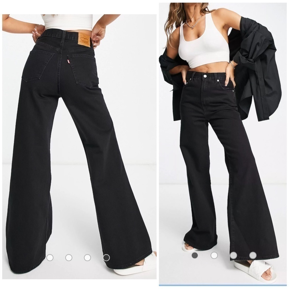 Levi's Premium Women'e High Loose Flare Trainwreck Black Jeans Sz 25 x 32 NWT